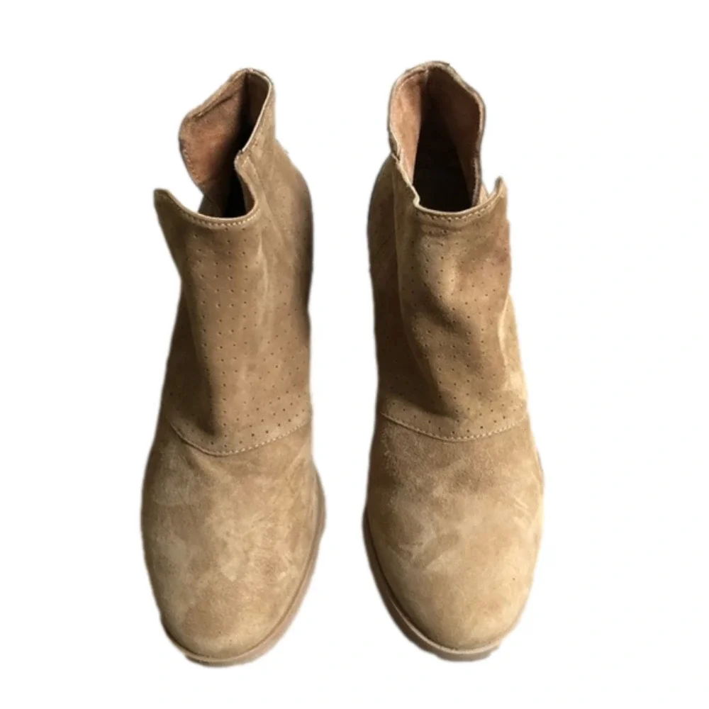 REBELS Tan Suede Split Side Perforated Boho Bootie